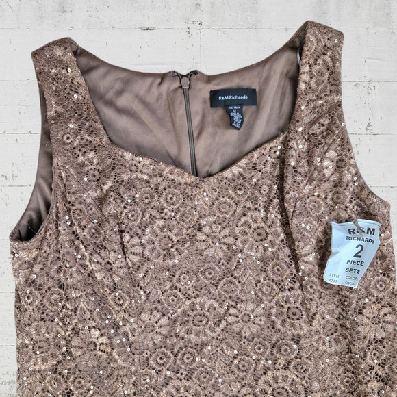 90s Vintage Bronze Midi Dress Brown Sequin Floral Lace Column Midi Dress Size 12 - Picture 3 of 16